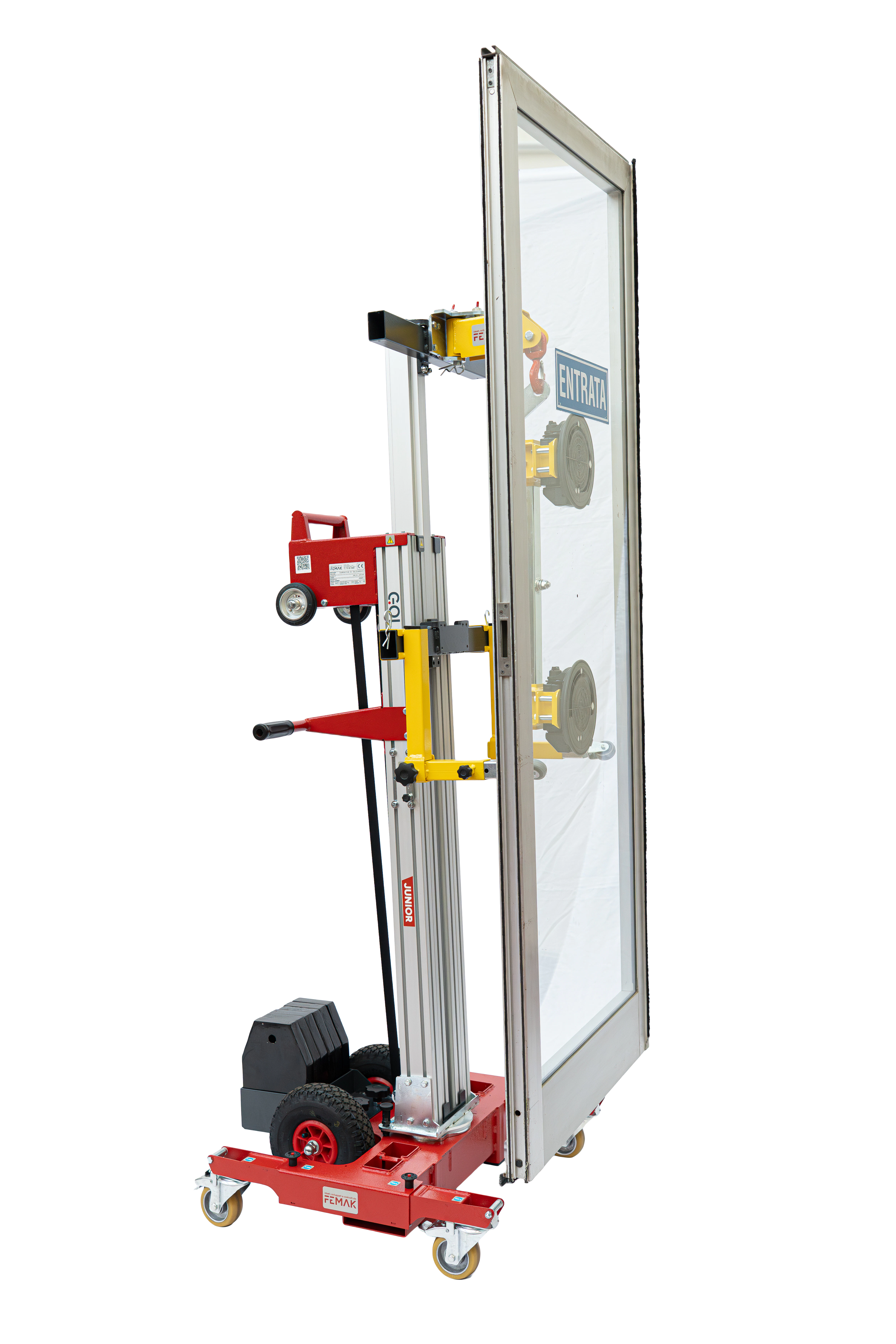 Golia Junior installing a glass pane floor to ceiling